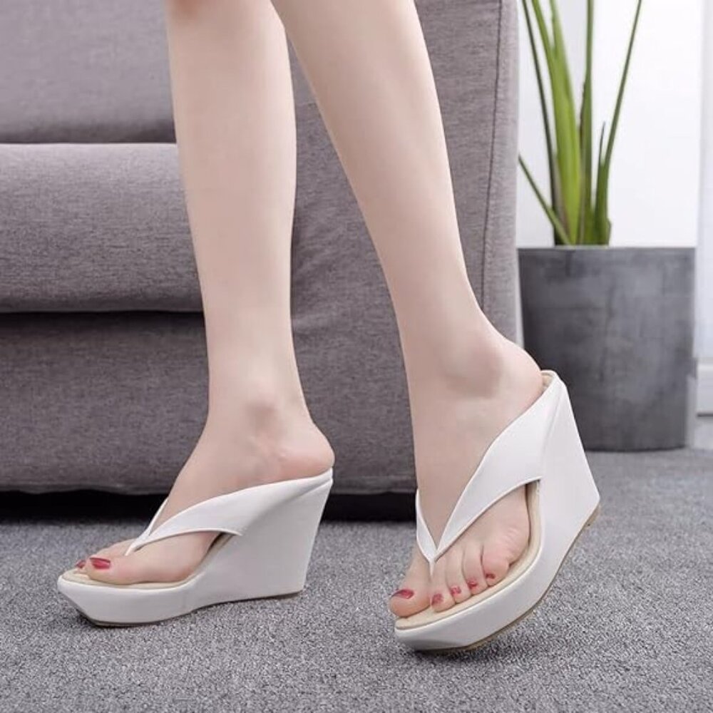 FSJ Embroidery Slides Wedge Sandals Hawaii Beach People Wedge Sandal Open To
